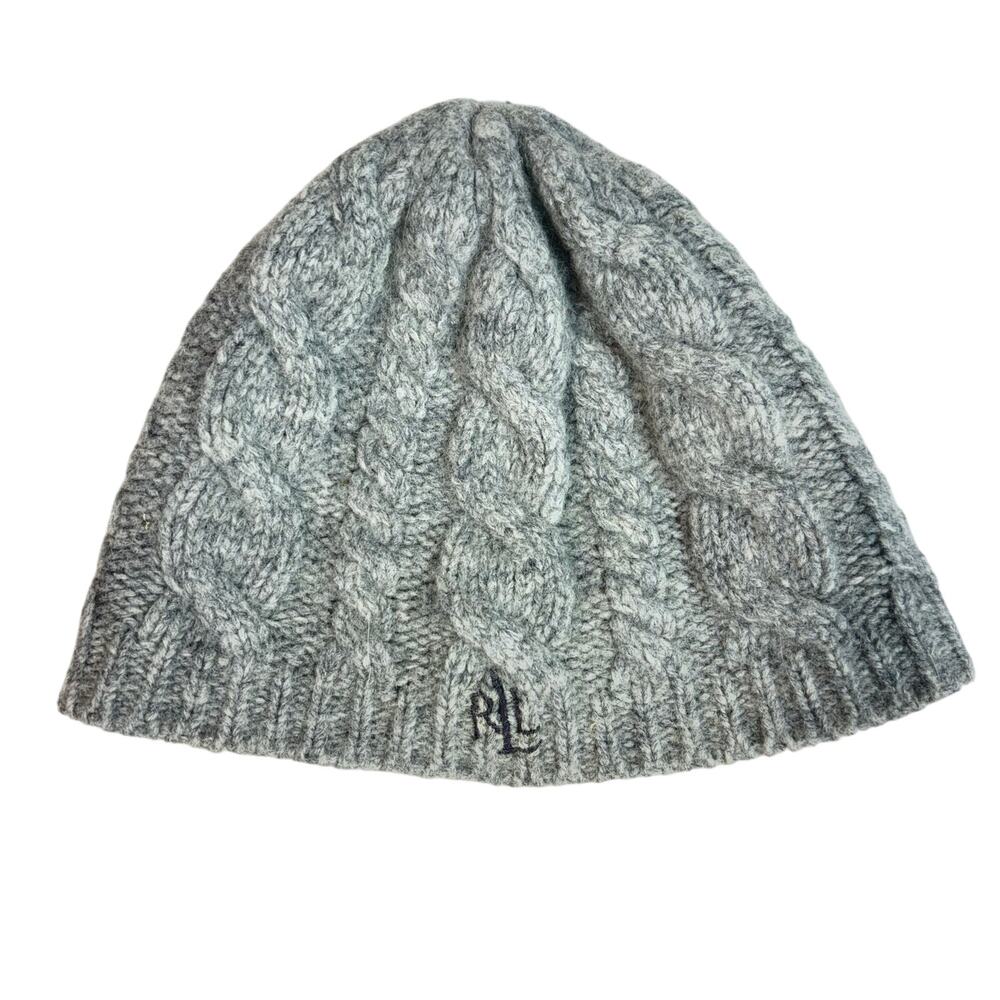 LAUREN RALPH LAUREN Women's Lambswool Gray Knit Hat One Size Beanie Winter Hat